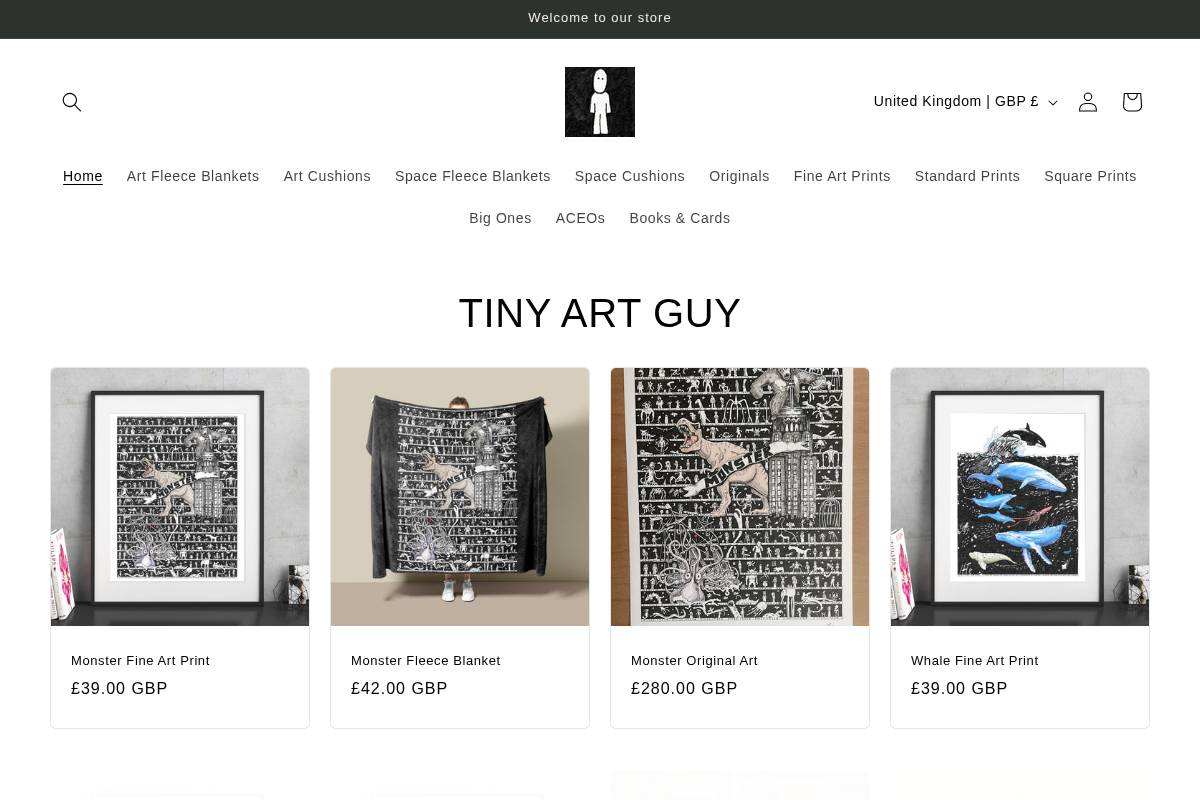 tinyartguy.com homepage screenshot