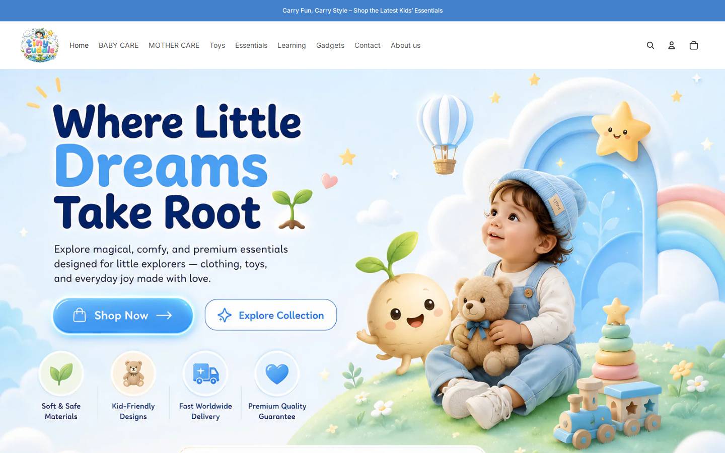 tinycuddle.store homepage screenshot