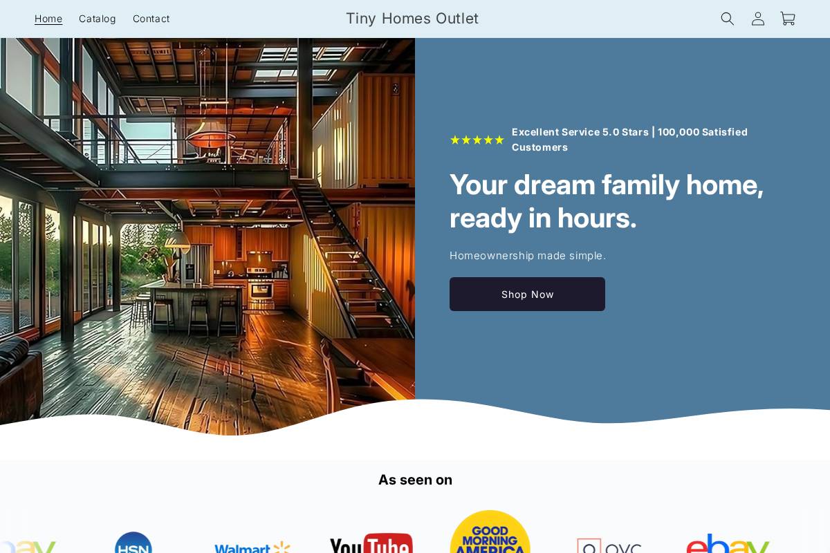 tinyhomesoutlet.com homepage screenshot