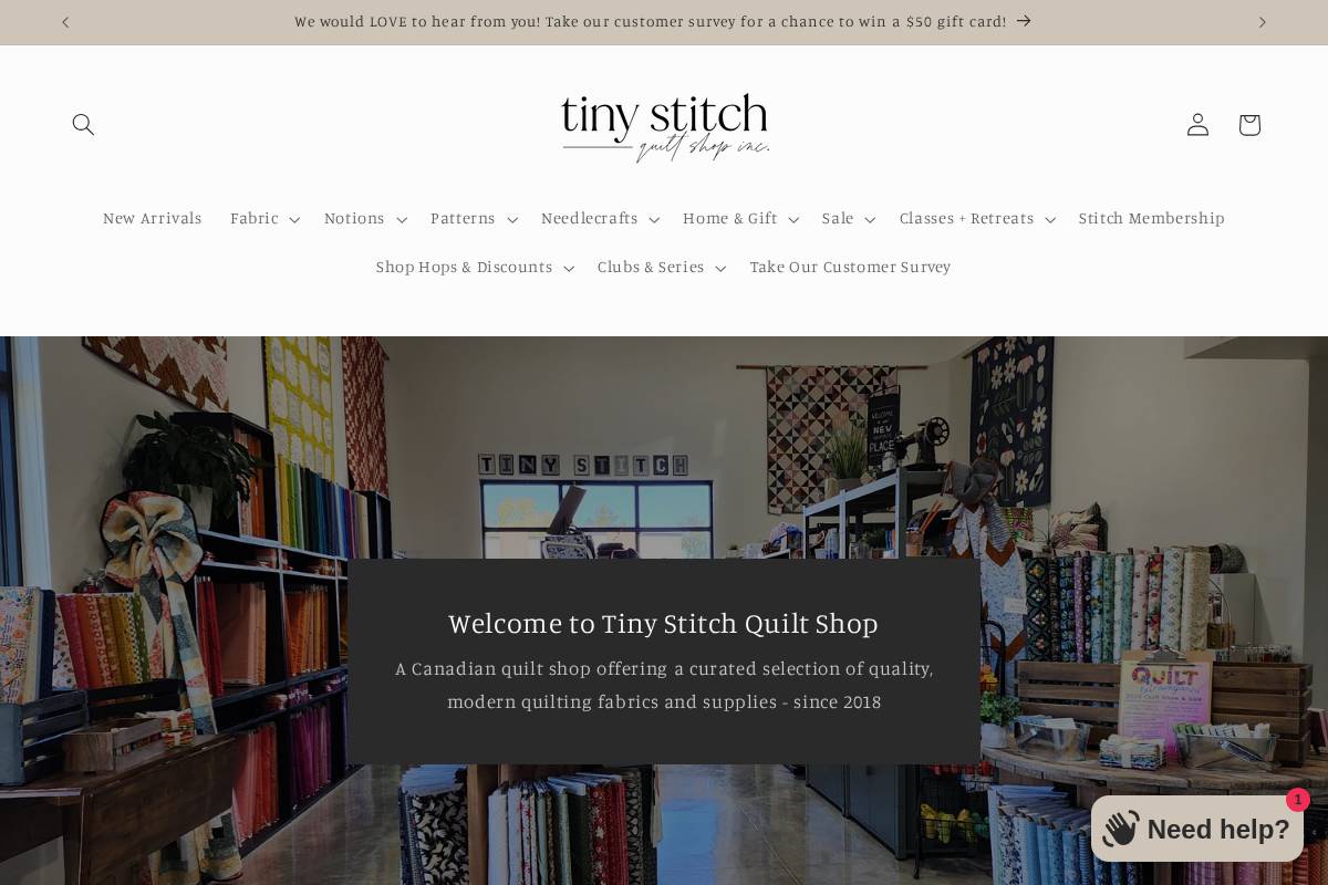 tinystitchquiltshop.com homepage screenshot