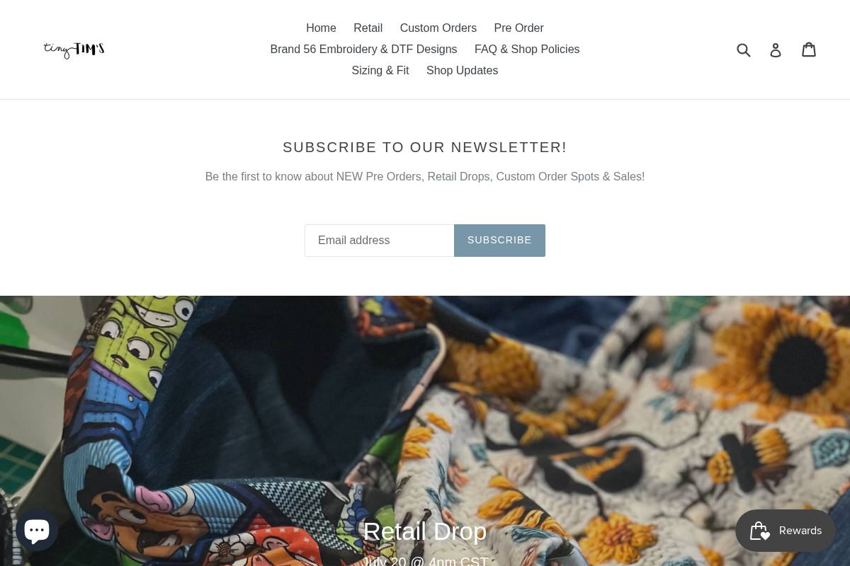 tinytimsapparel.ca homepage screenshot