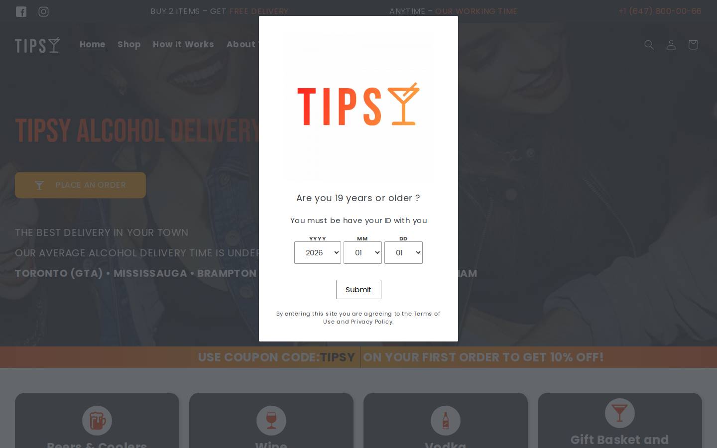 tipsy-alcoholdelivery.ca homepage screenshot