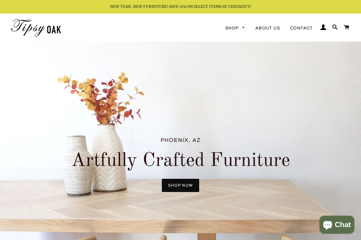 Tipsy Oak Furniture homepage screenshot