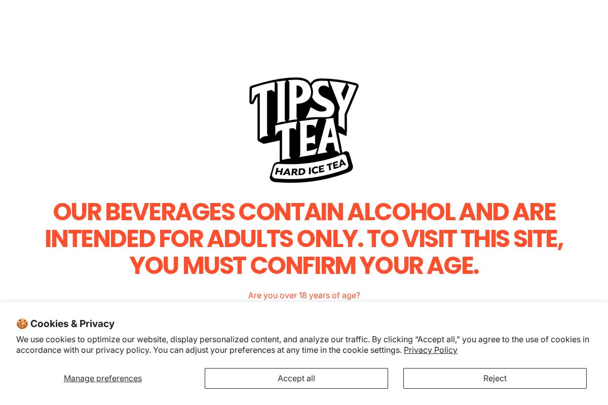 Tipsy Tea - Hard Ice Tea homepage screenshot
