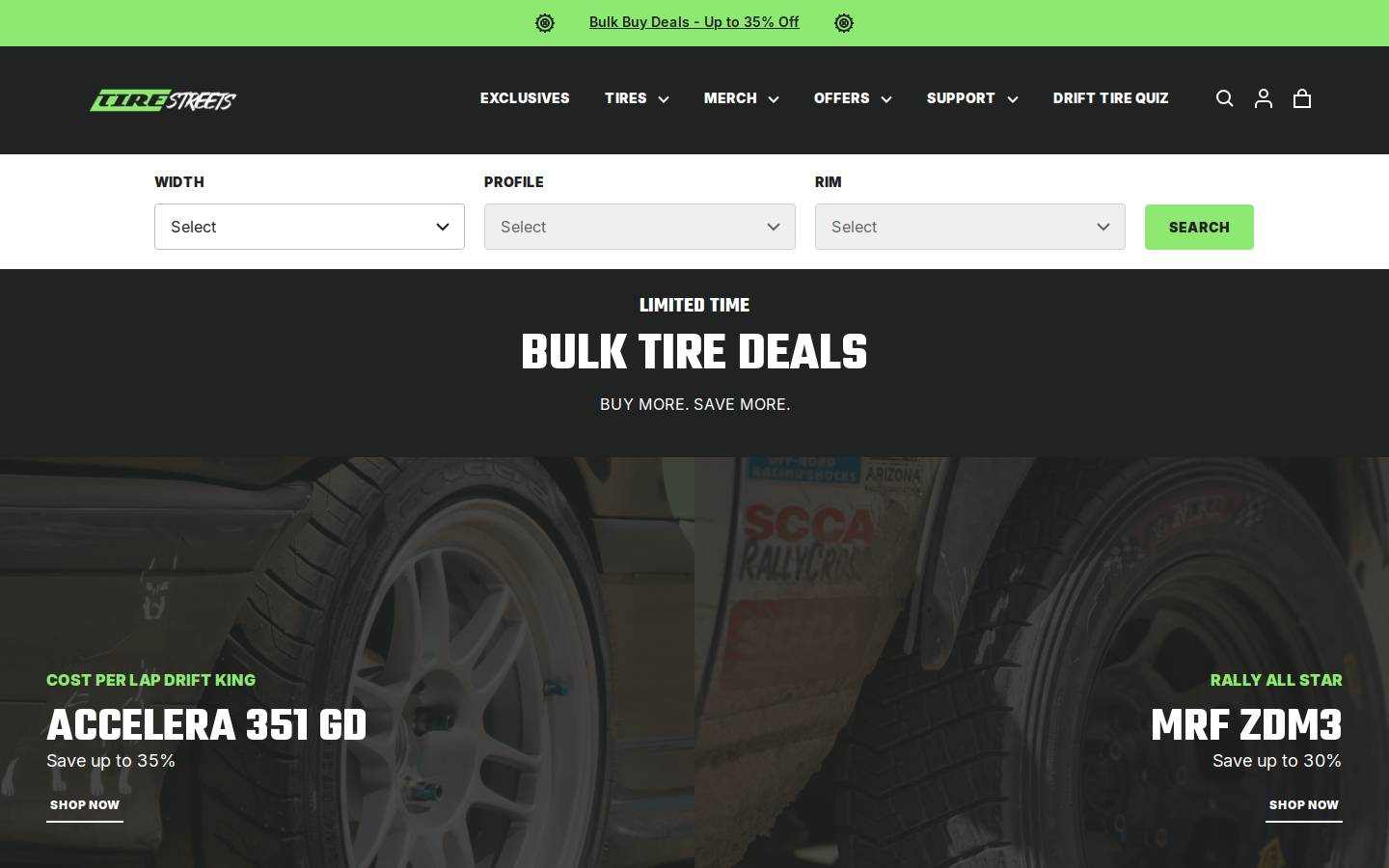 tirestreets.com homepage screenshot