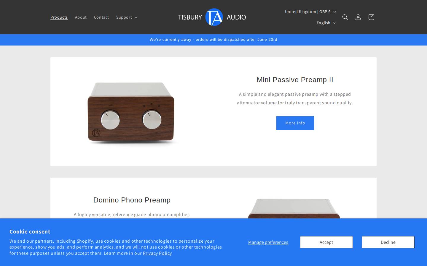 Tisburyaudio homepage screenshot