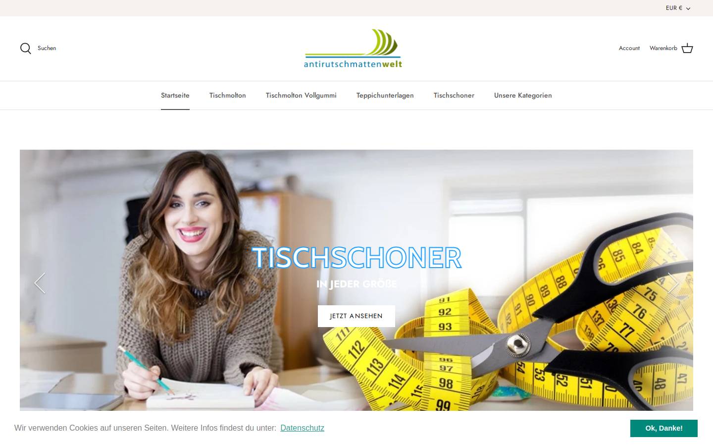 Tischschoner Shop homepage screenshot