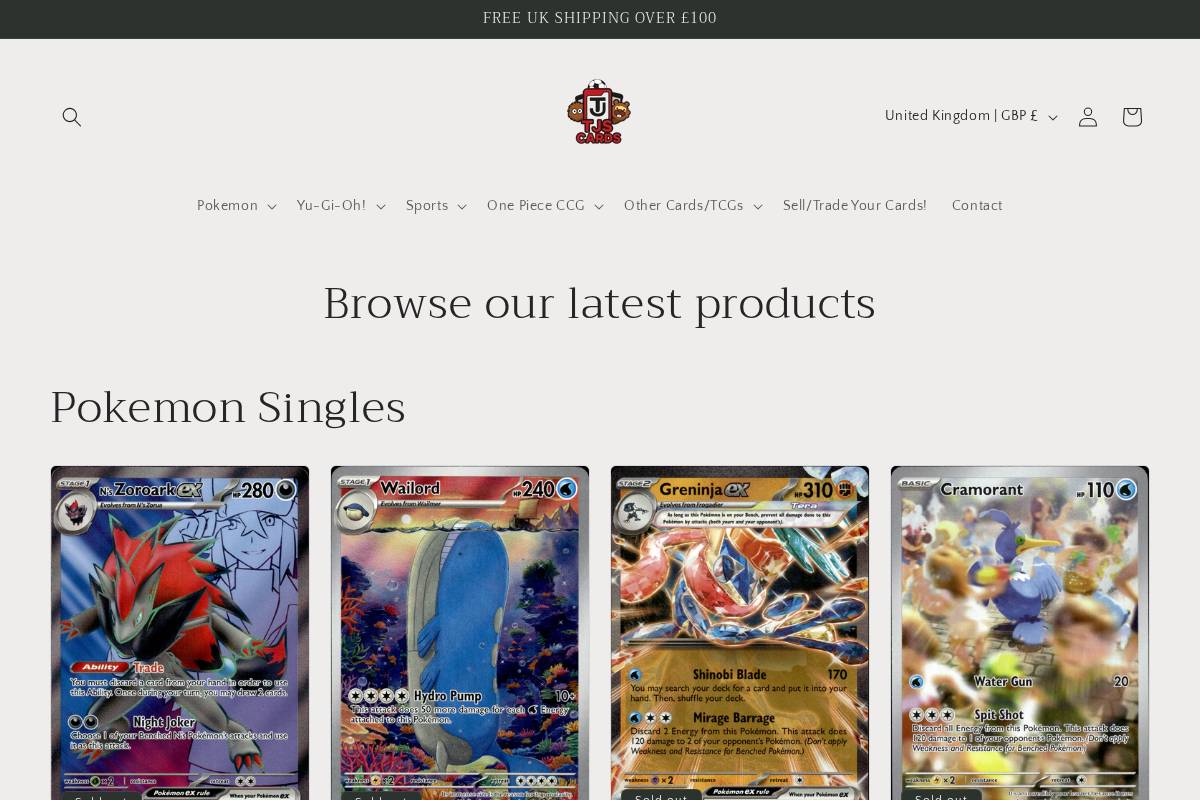 Tjscards homepage screenshot