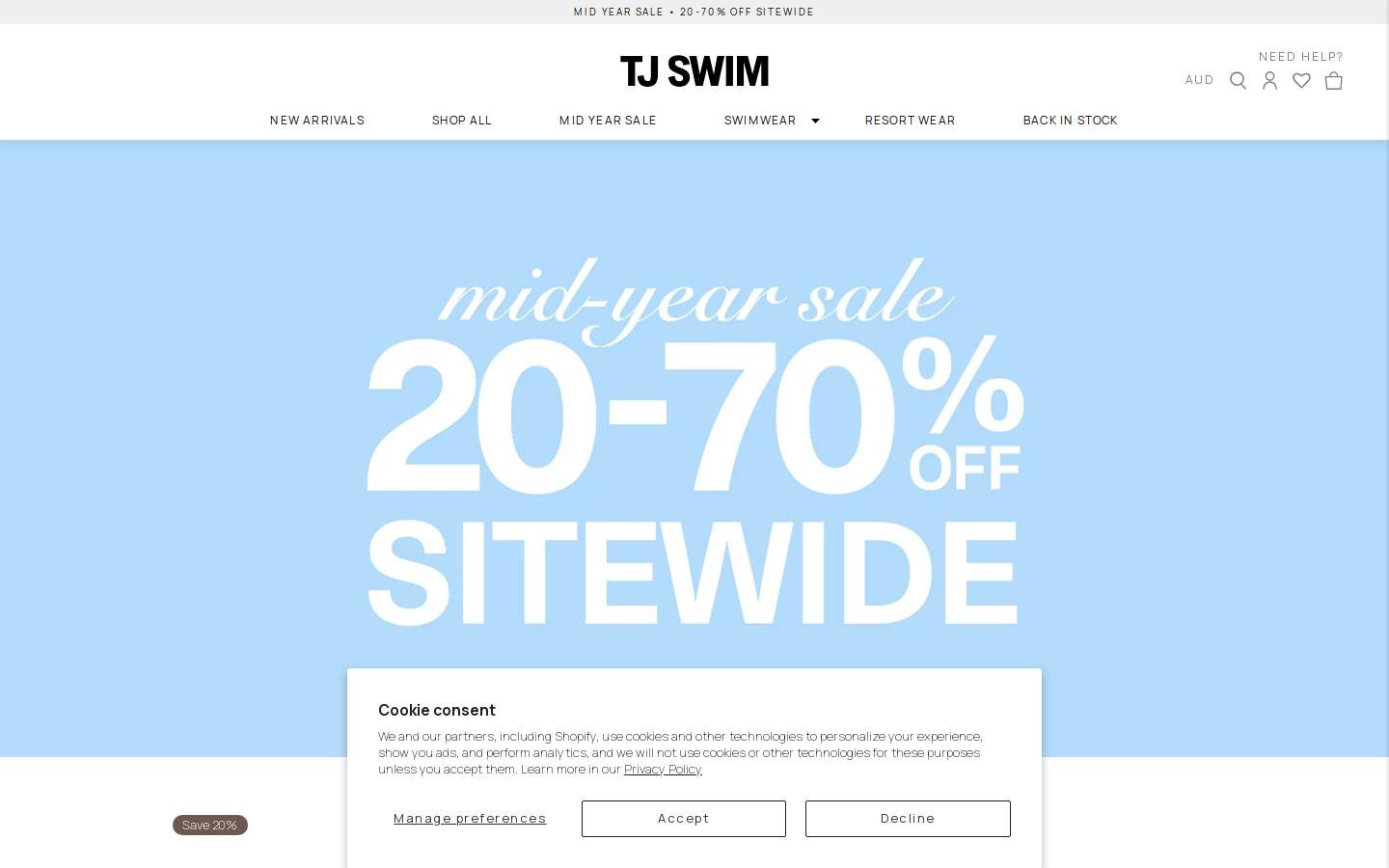 TJ SWIM homepage screenshot