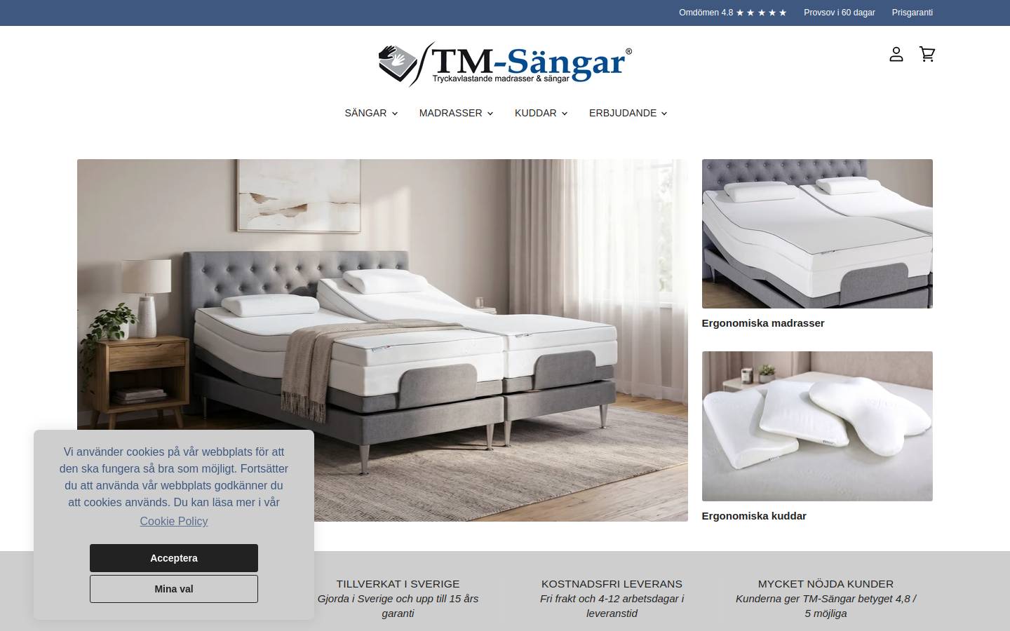 TM Sängar homepage screenshot