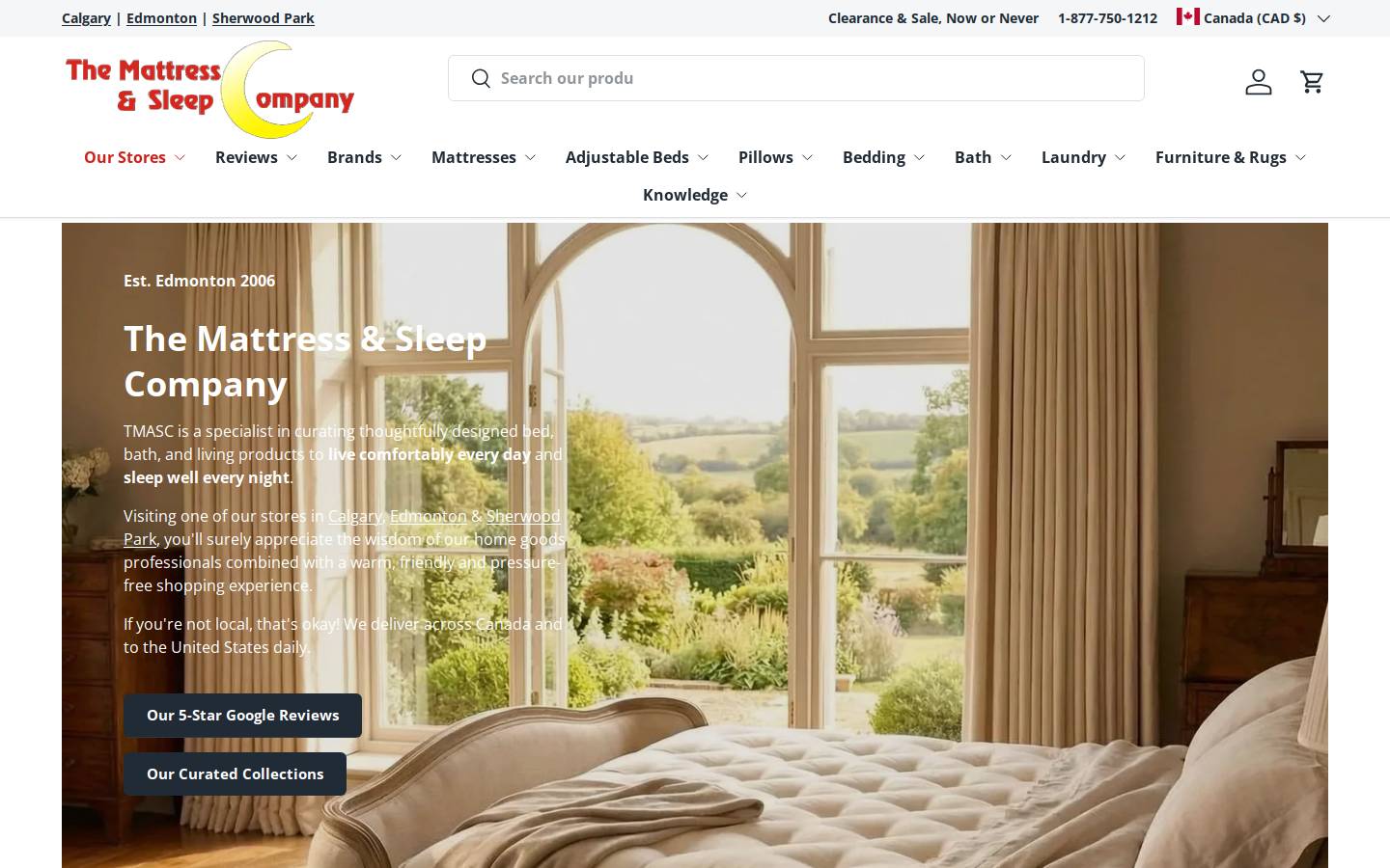 The Mattress & Sleep Company homepage screenshot