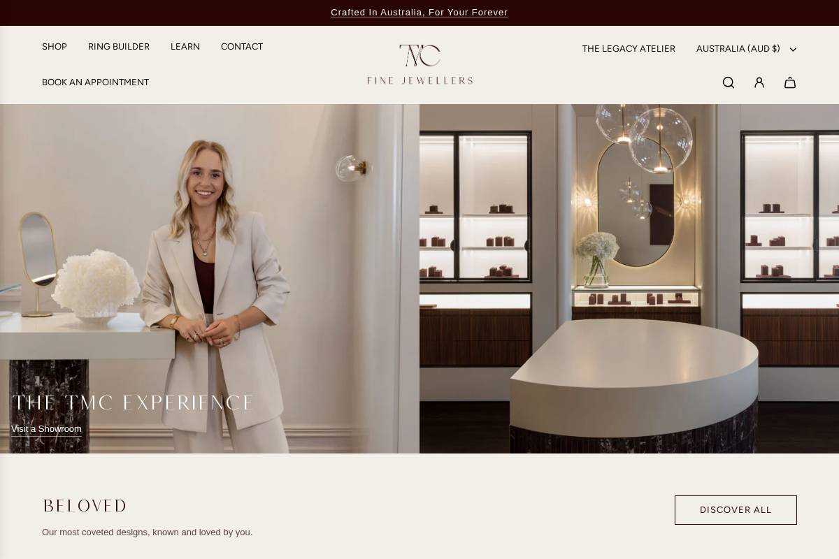 TMC Fine Jewellers  homepage screenshot