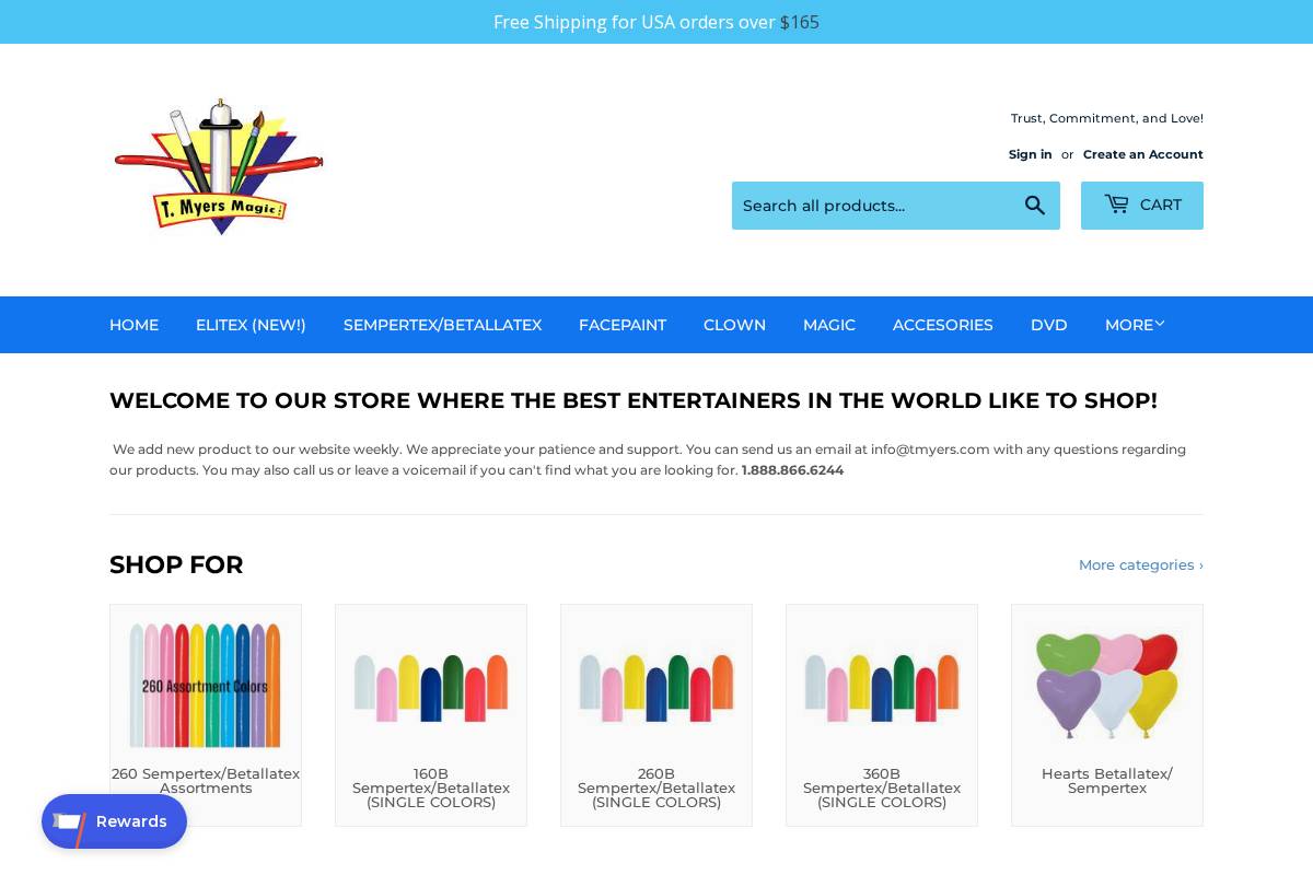 T. Myers Magic, Inc. homepage screenshot