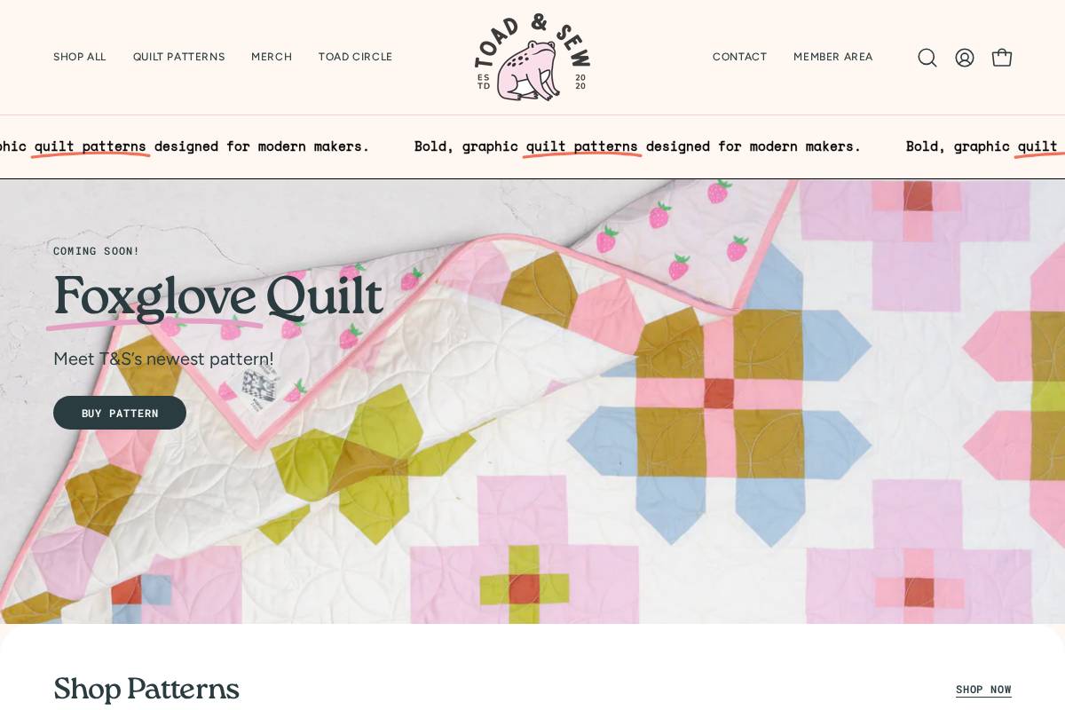 toadandsew.com homepage screenshot