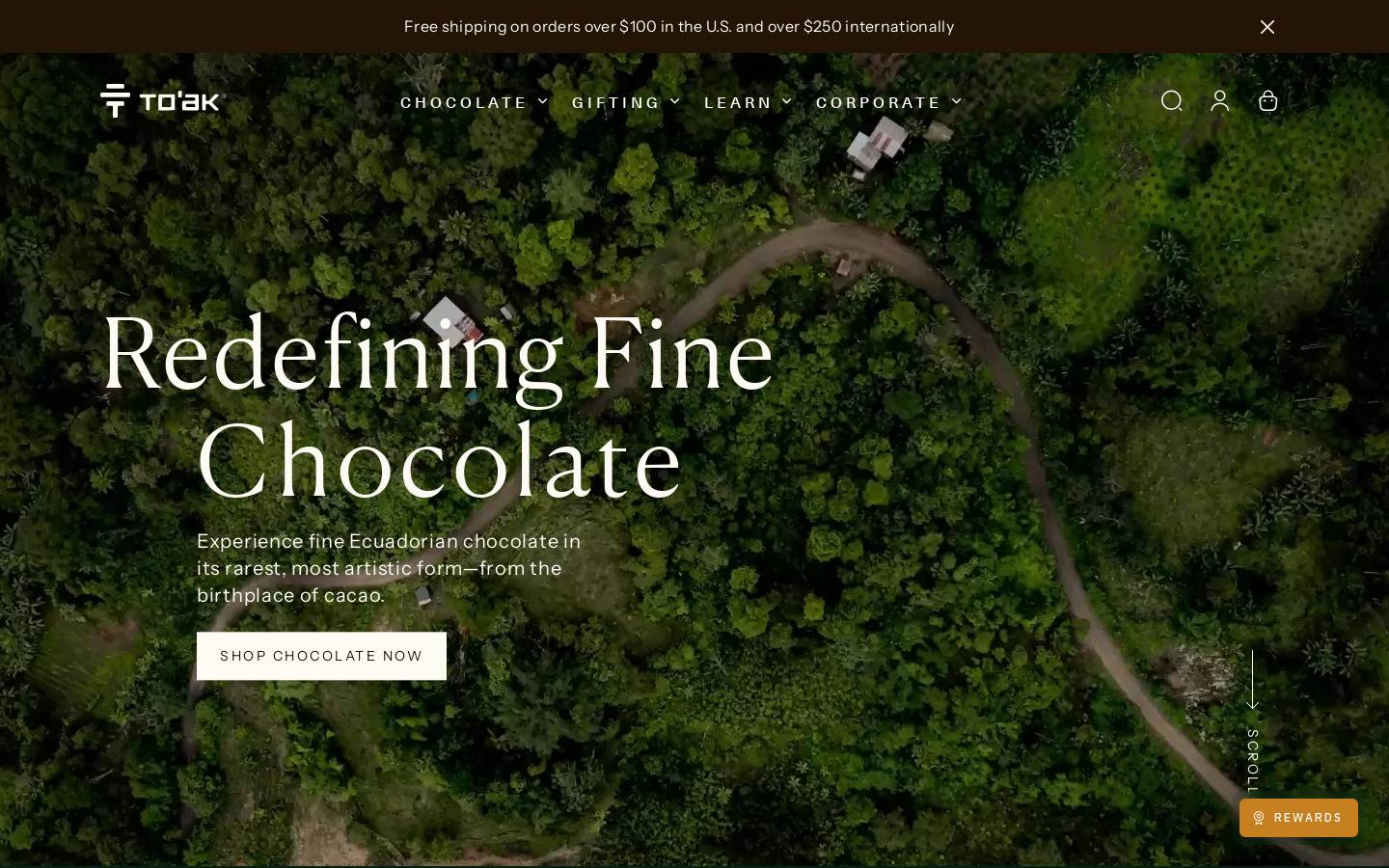 To'ak Chocolate homepage screenshot