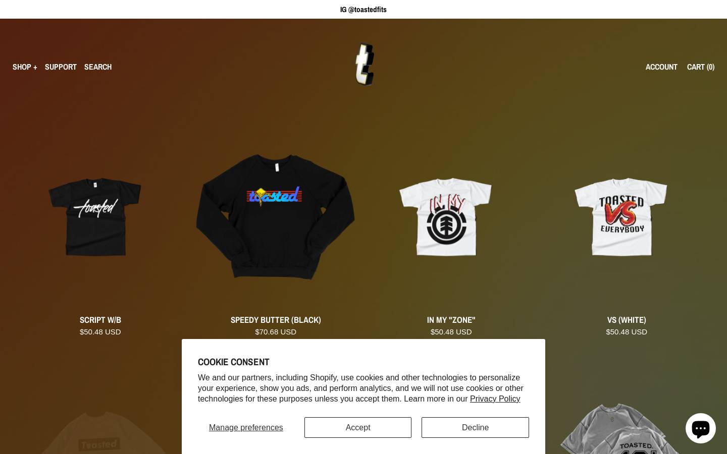 toastedfits.com homepage screenshot
