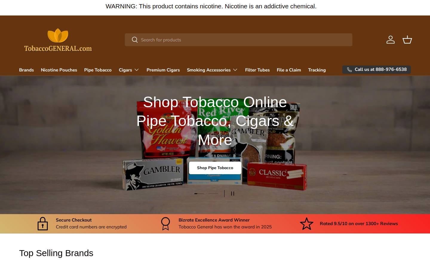 Tobacco General homepage screenshot