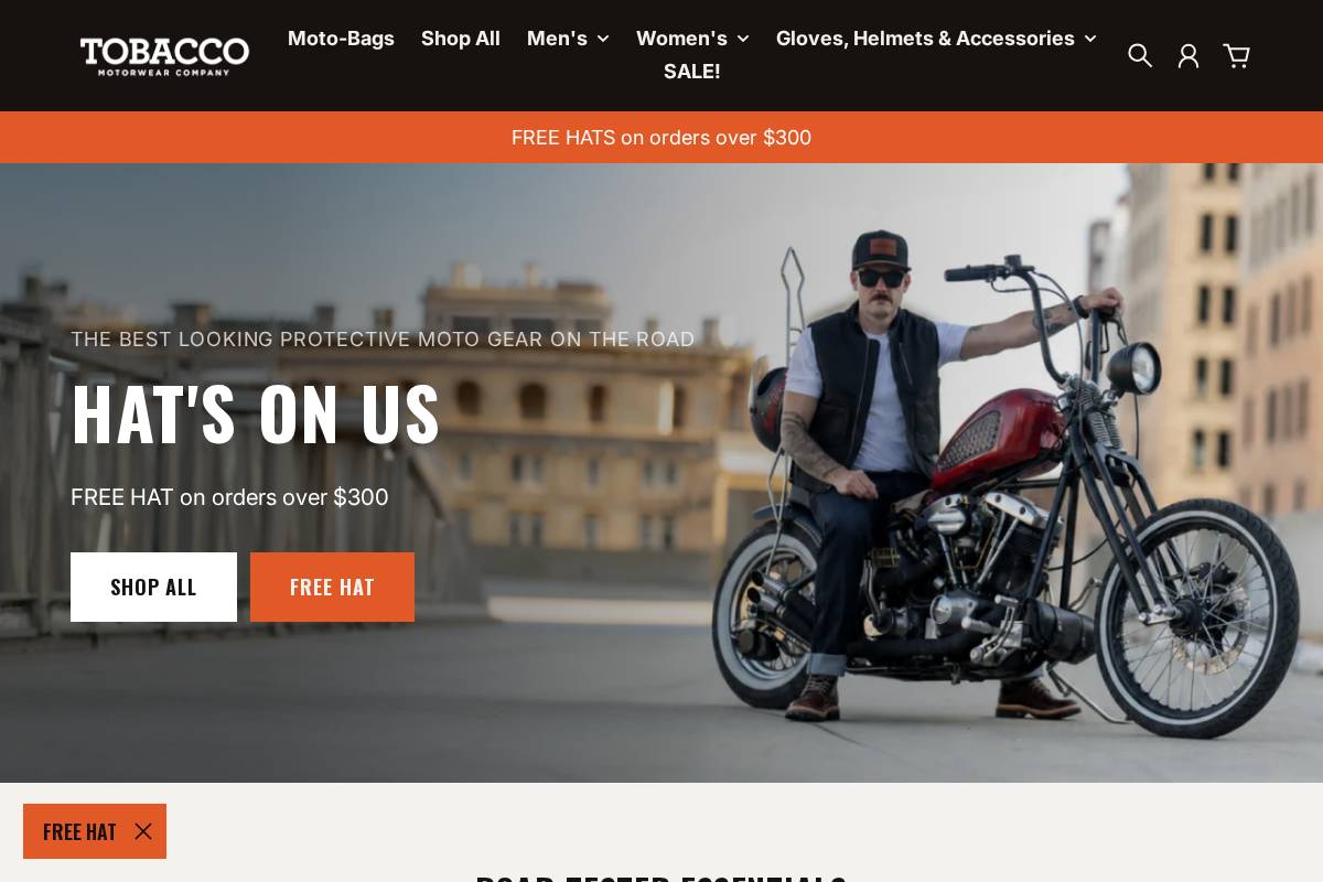 tobaccomotorwear.com homepage screenshot