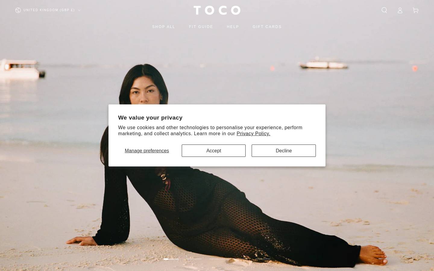 Tocoswim homepage screenshot