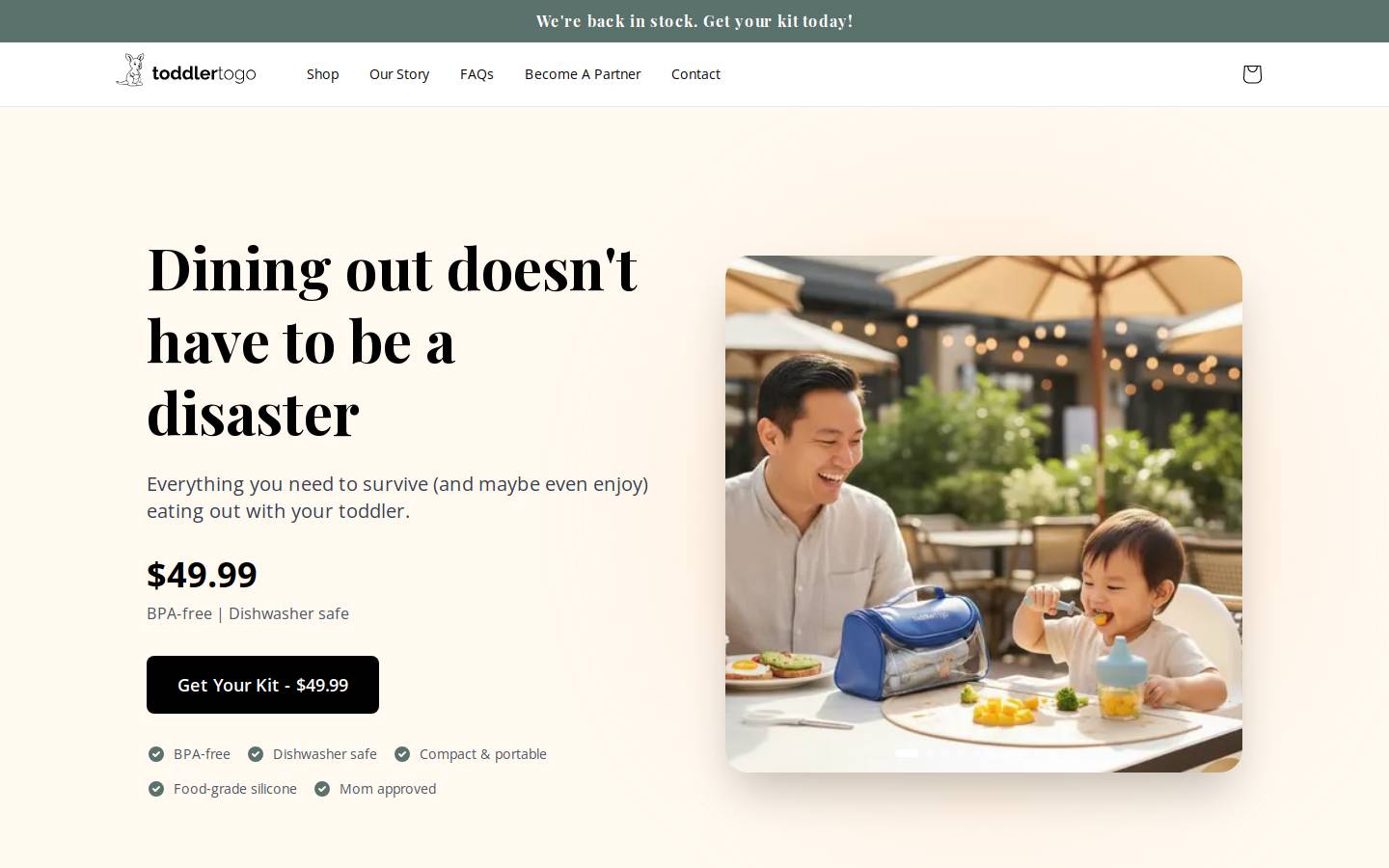 toddlertogo.com homepage screenshot