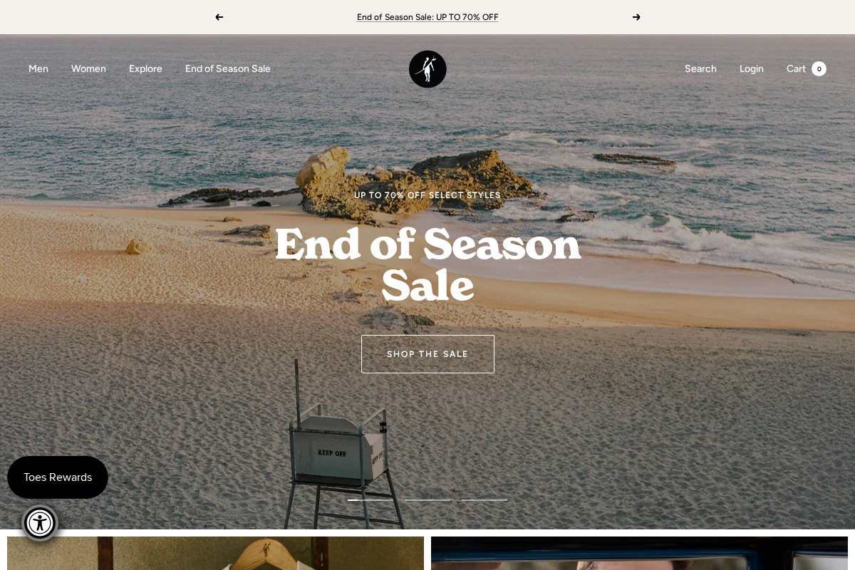 Toes on the Nose homepage screenshot