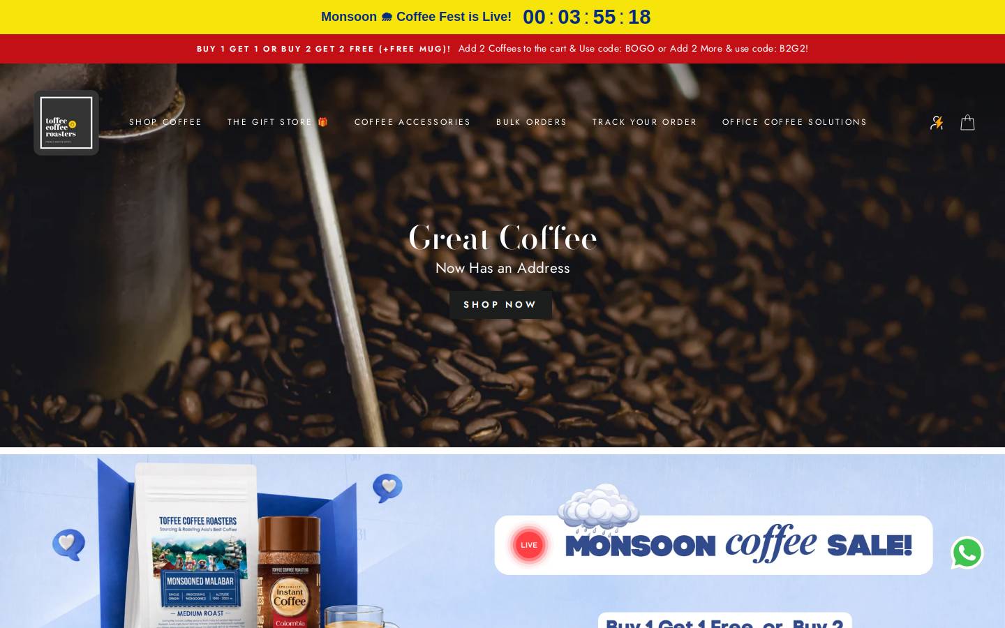 toffeecoffeeroasters.com homepage screenshot