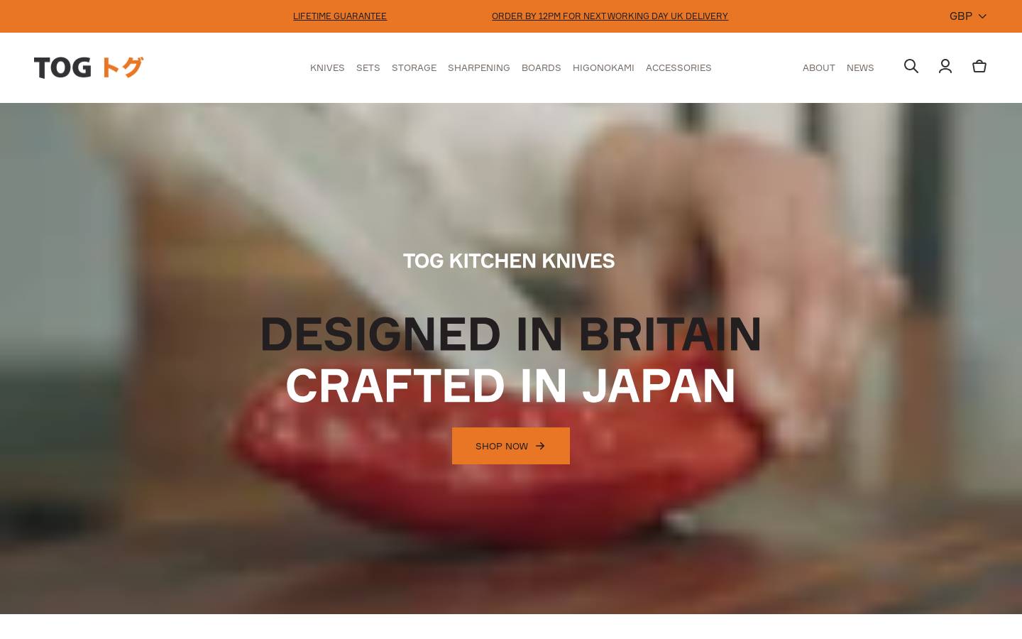 TOG Knives homepage screenshot
