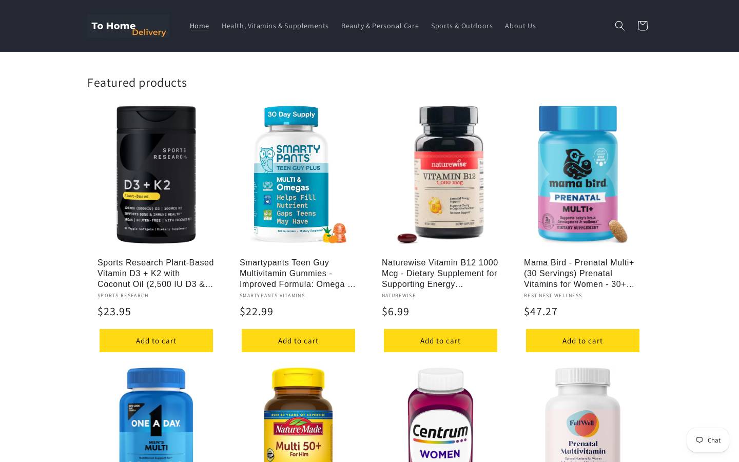 tohomedelivery.com homepage screenshot