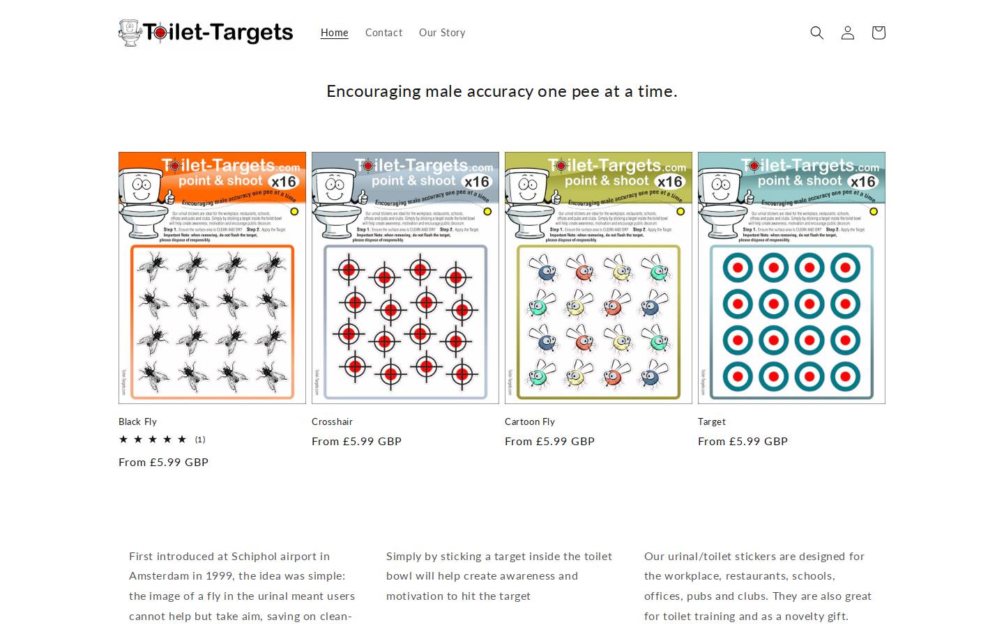 toilet-targets.com homepage screenshot