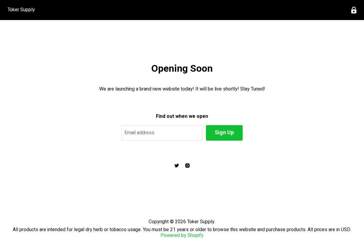Toker Supply ™ homepage screenshot