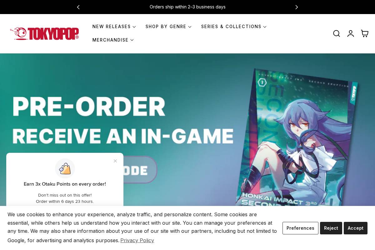 TOKYOPOP homepage screenshot