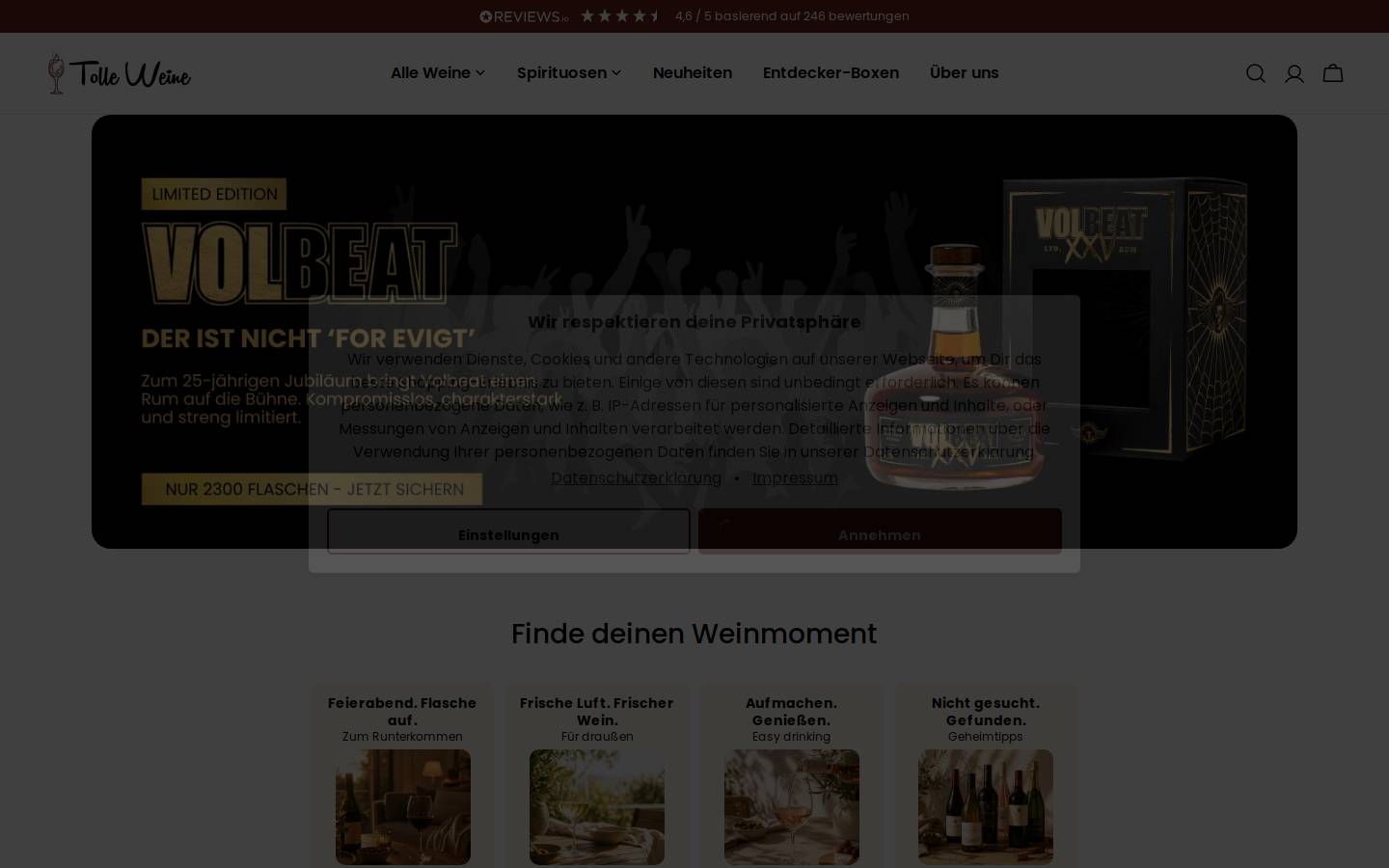 Tolle Weine homepage screenshot