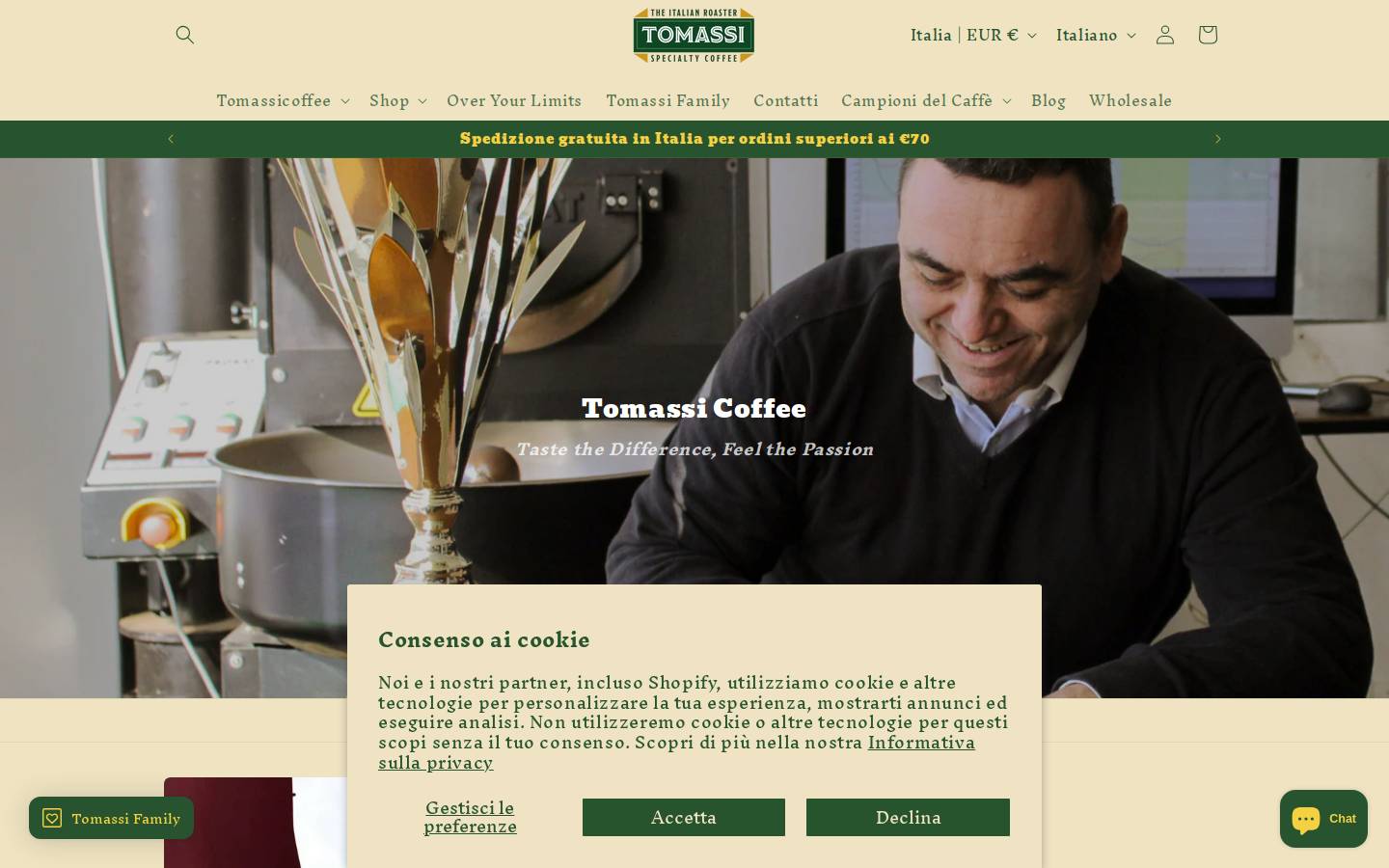 tomassicoffee.com homepage screenshot