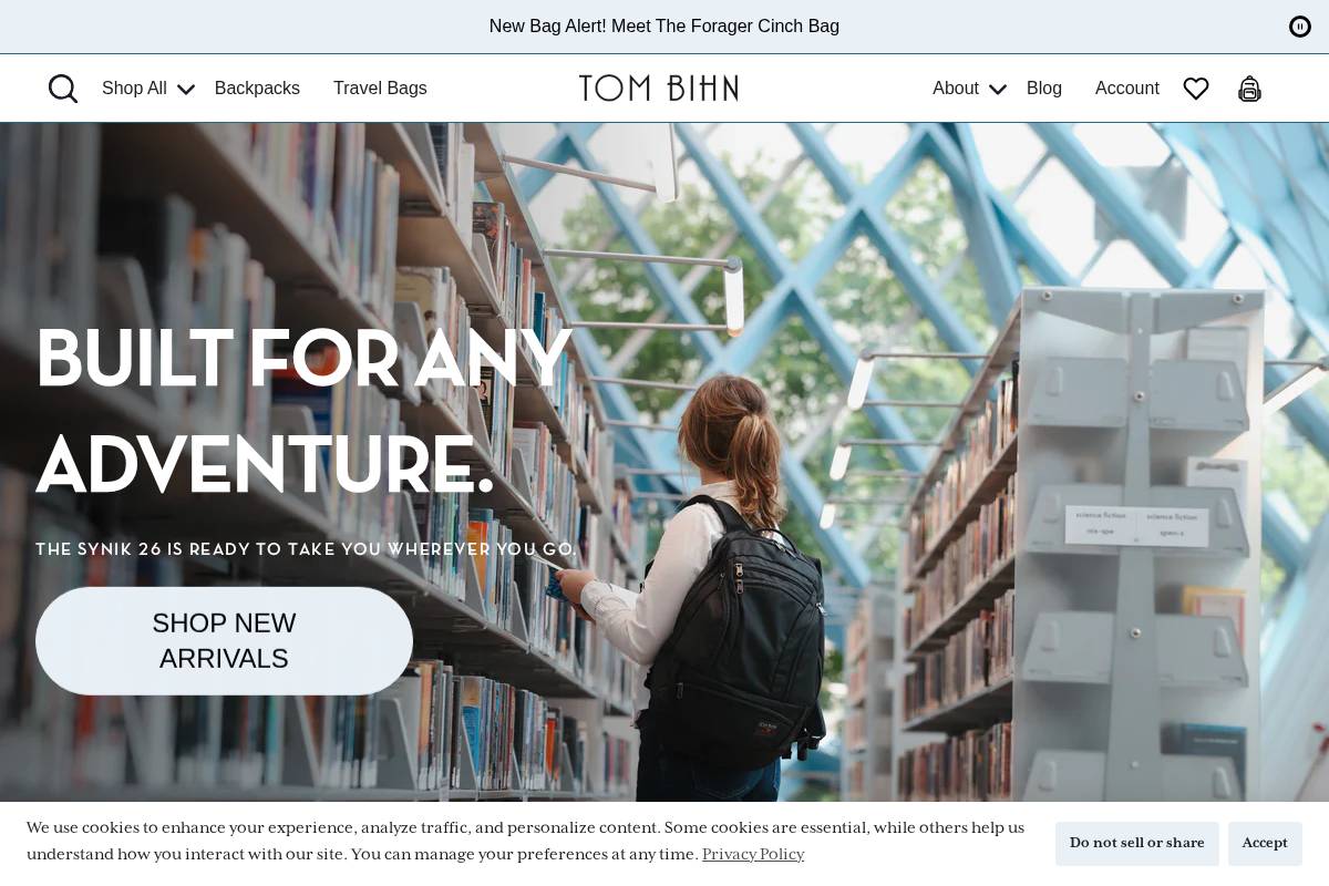 TOM BIHN homepage screenshot