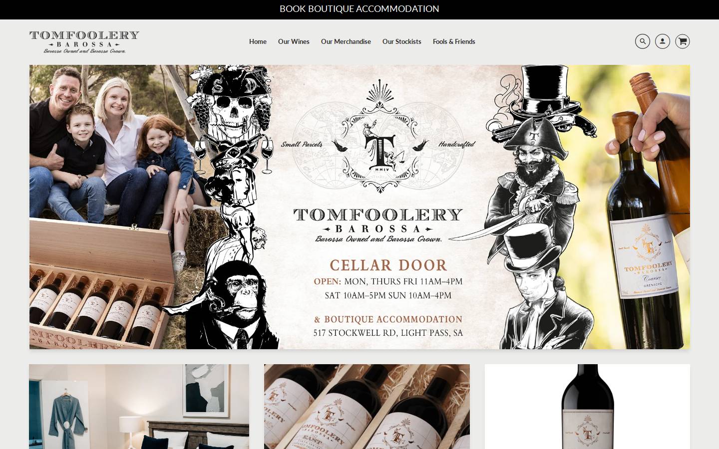 tomfoolerywines.com homepage screenshot