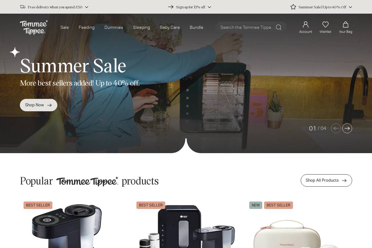 tommeetippee.com homepage screenshot