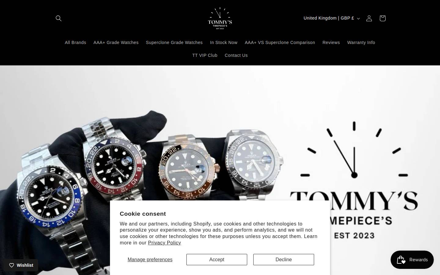 Tommystimepieces homepage screenshot