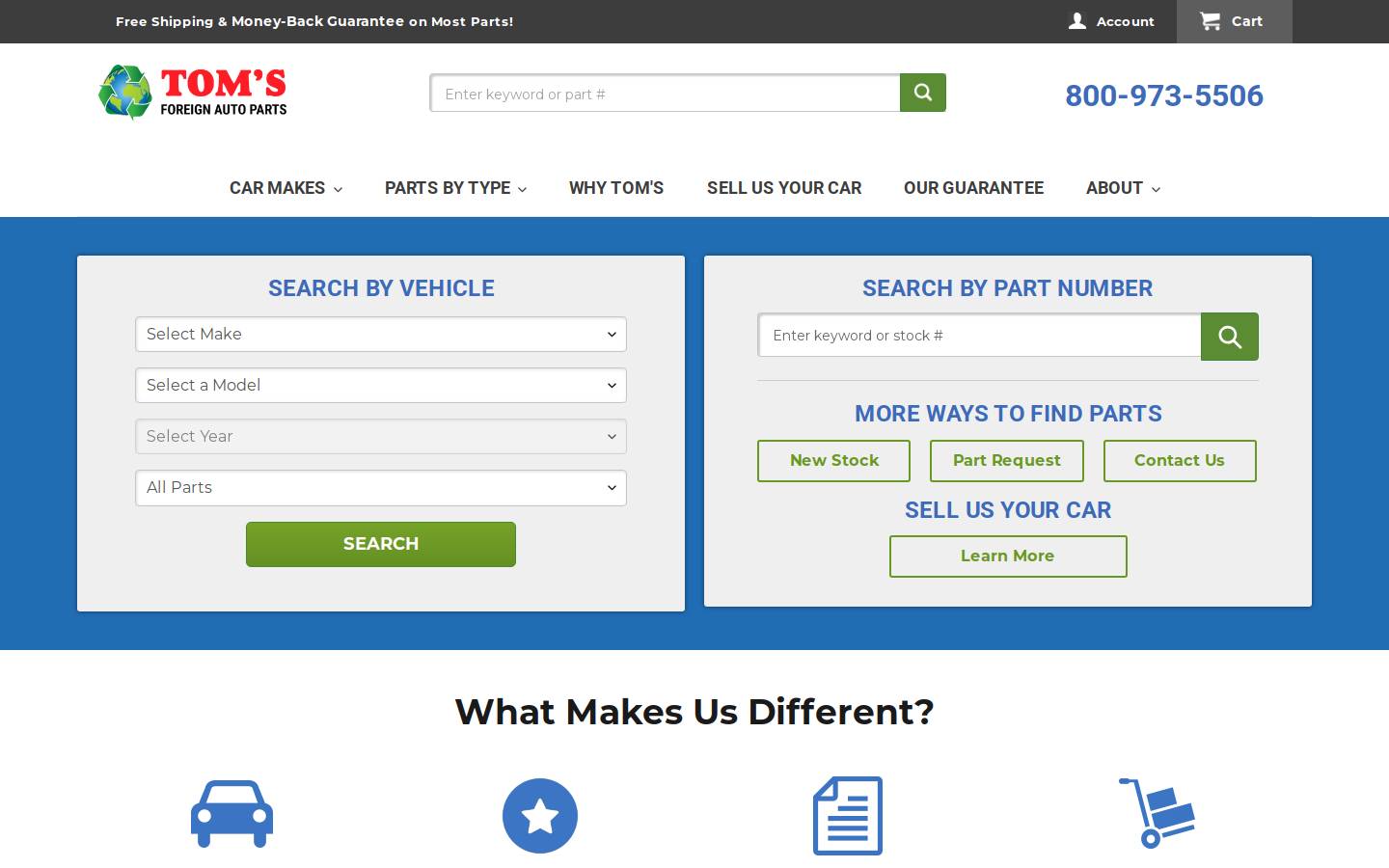 tomsforeign.com homepage screenshot