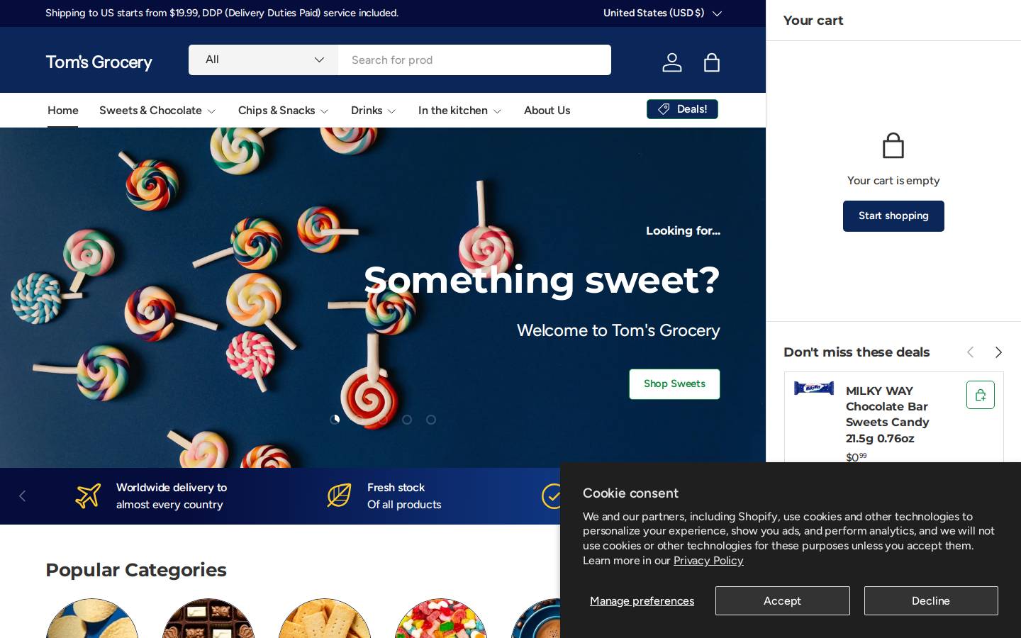tomsgrocery.com homepage screenshot
