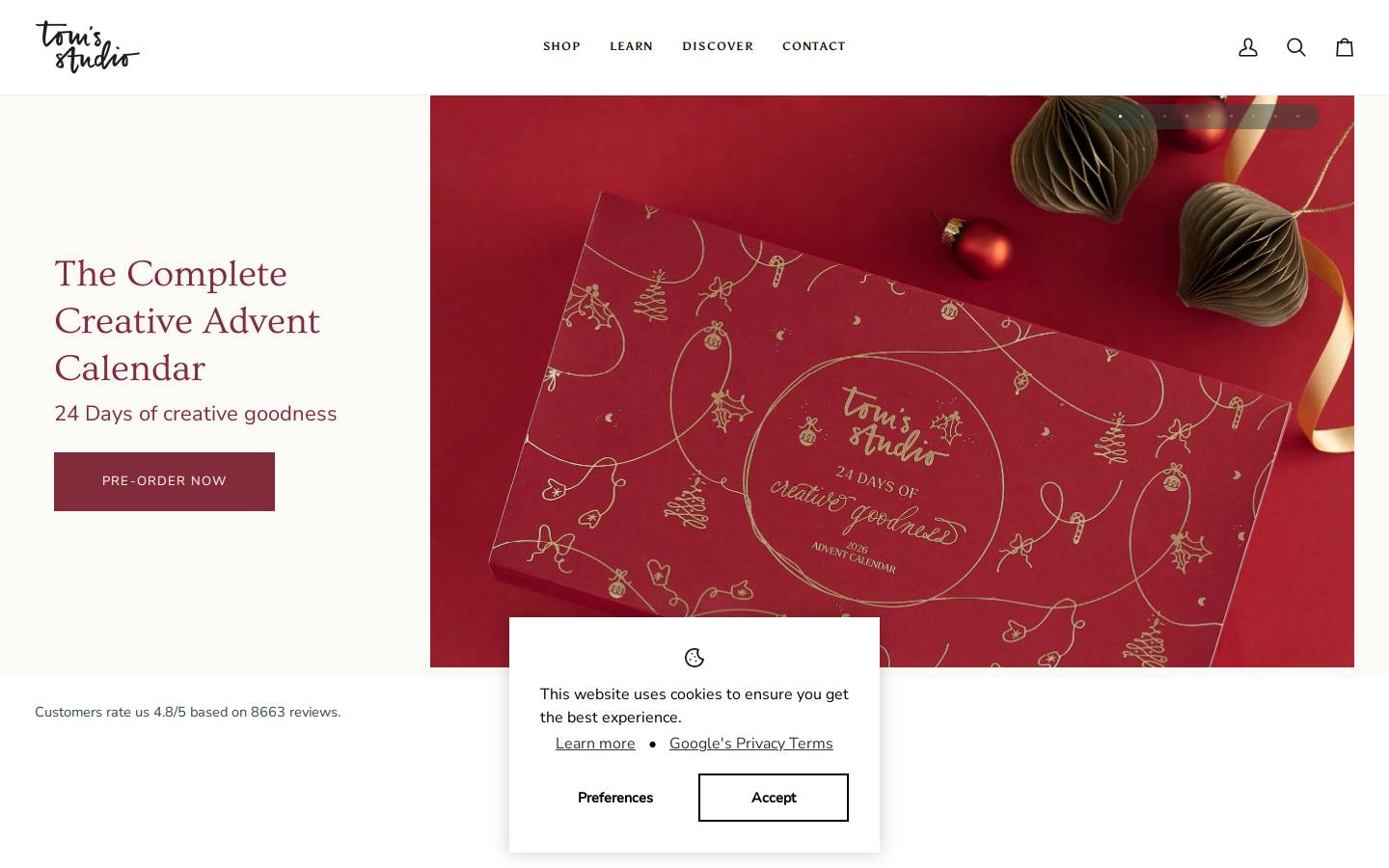 Tom's Studio homepage screenshot