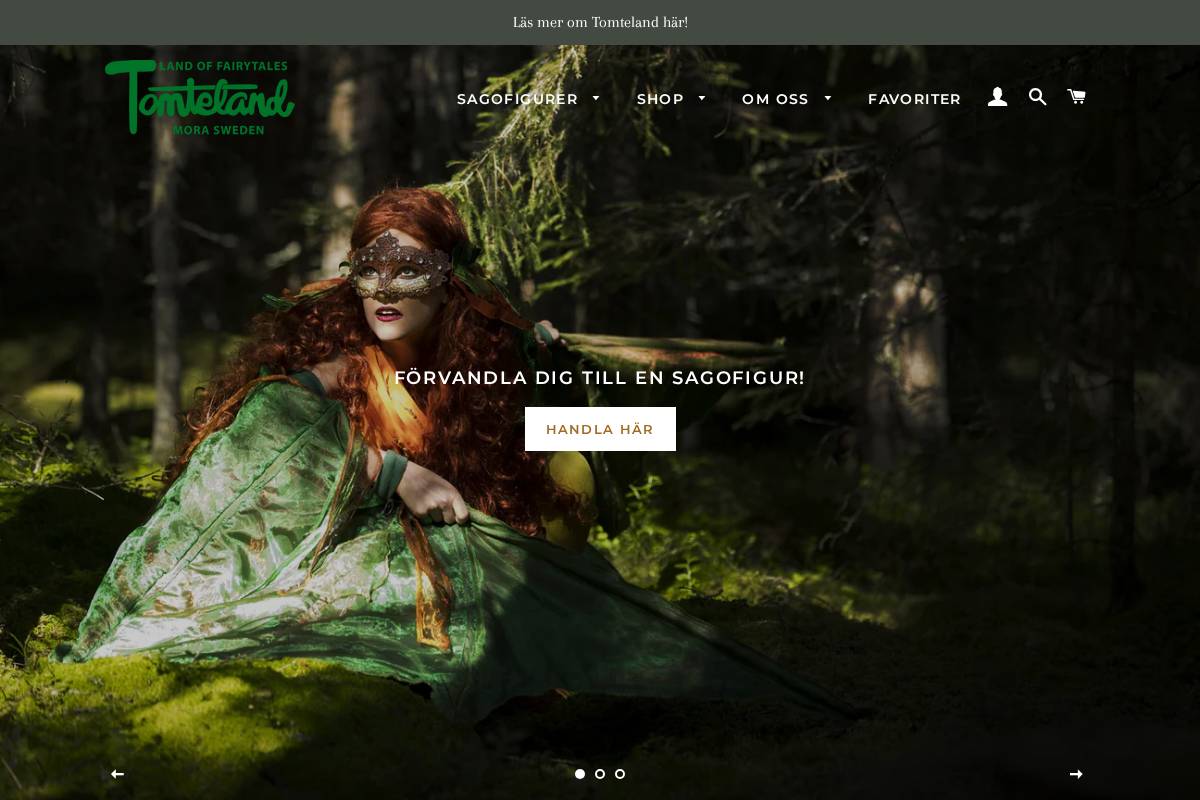 tomtelandsbutiken.com homepage screenshot