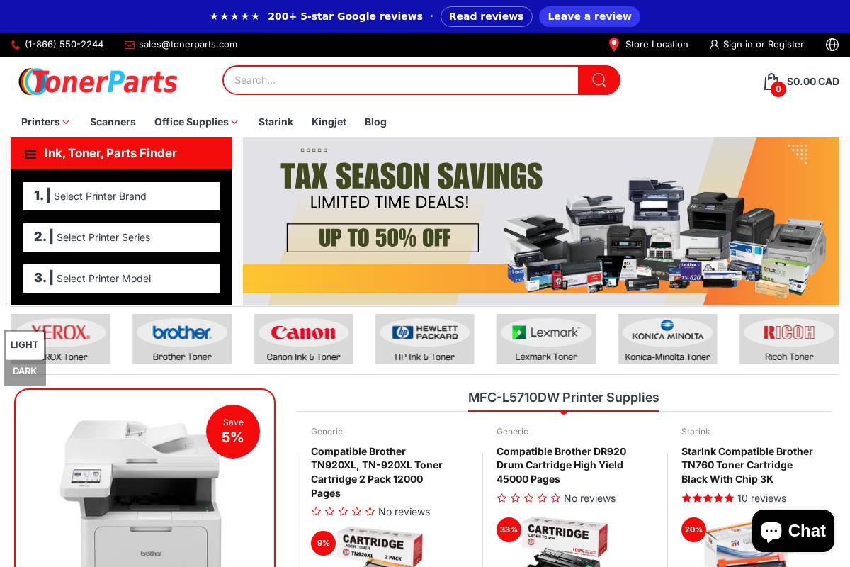 tonerparts.com homepage screenshot