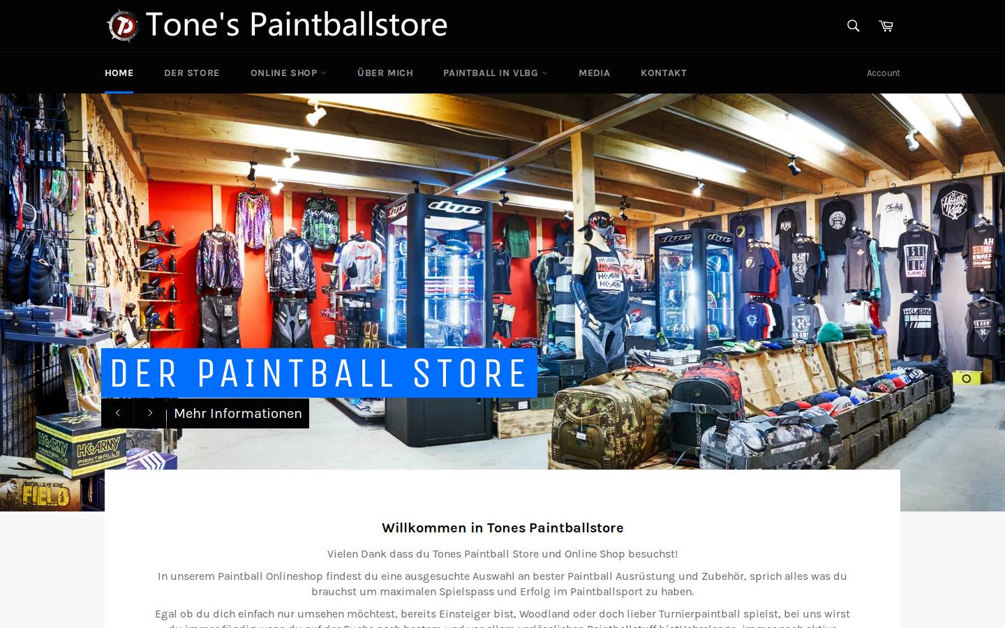 Tones Paintballstore homepage screenshot