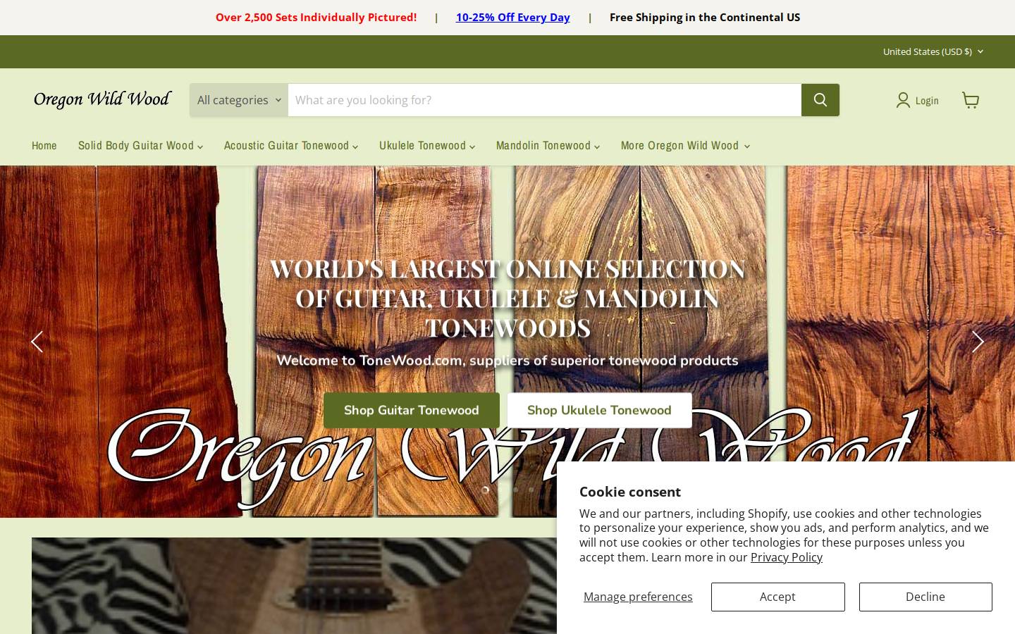 tonewood.com homepage screenshot