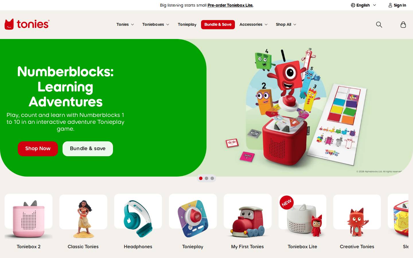 Tonies UK homepage screenshot