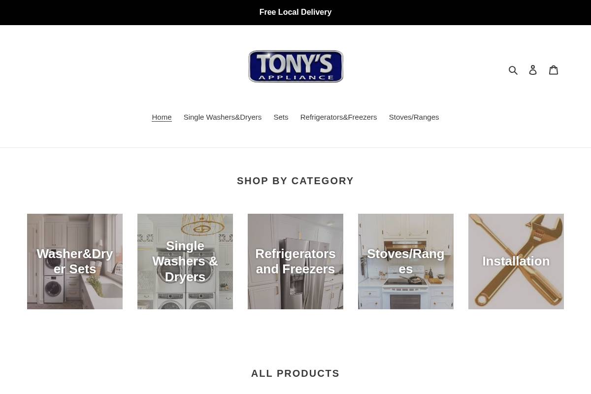 tonysapplianceceres.com homepage screenshot