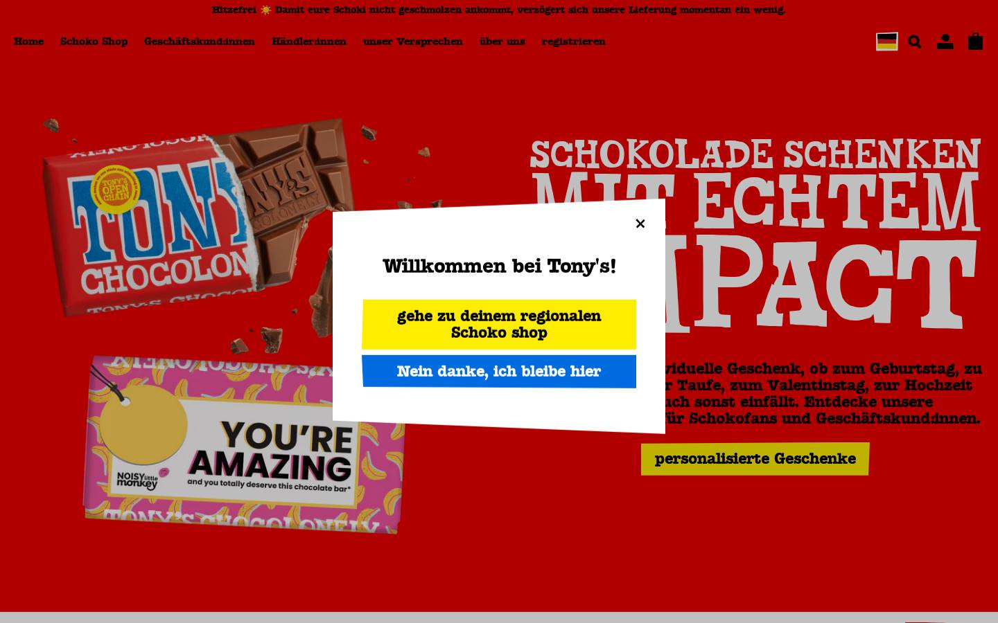 Tony's Chocolonely UK homepage screenshot