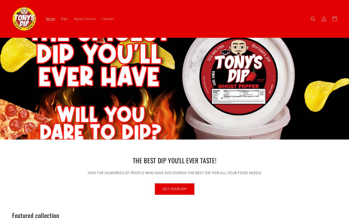 tonysdip.com homepage screenshot