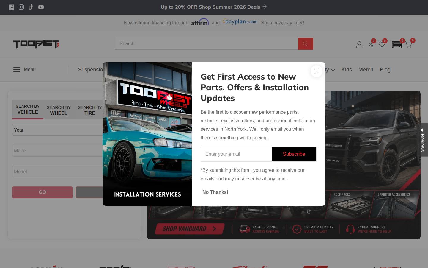 toofastautoparts.ca homepage screenshot