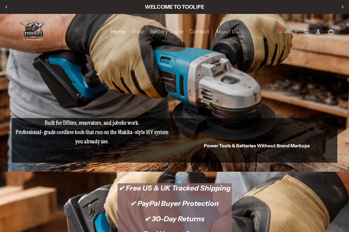 toolifestore.com homepage screenshot